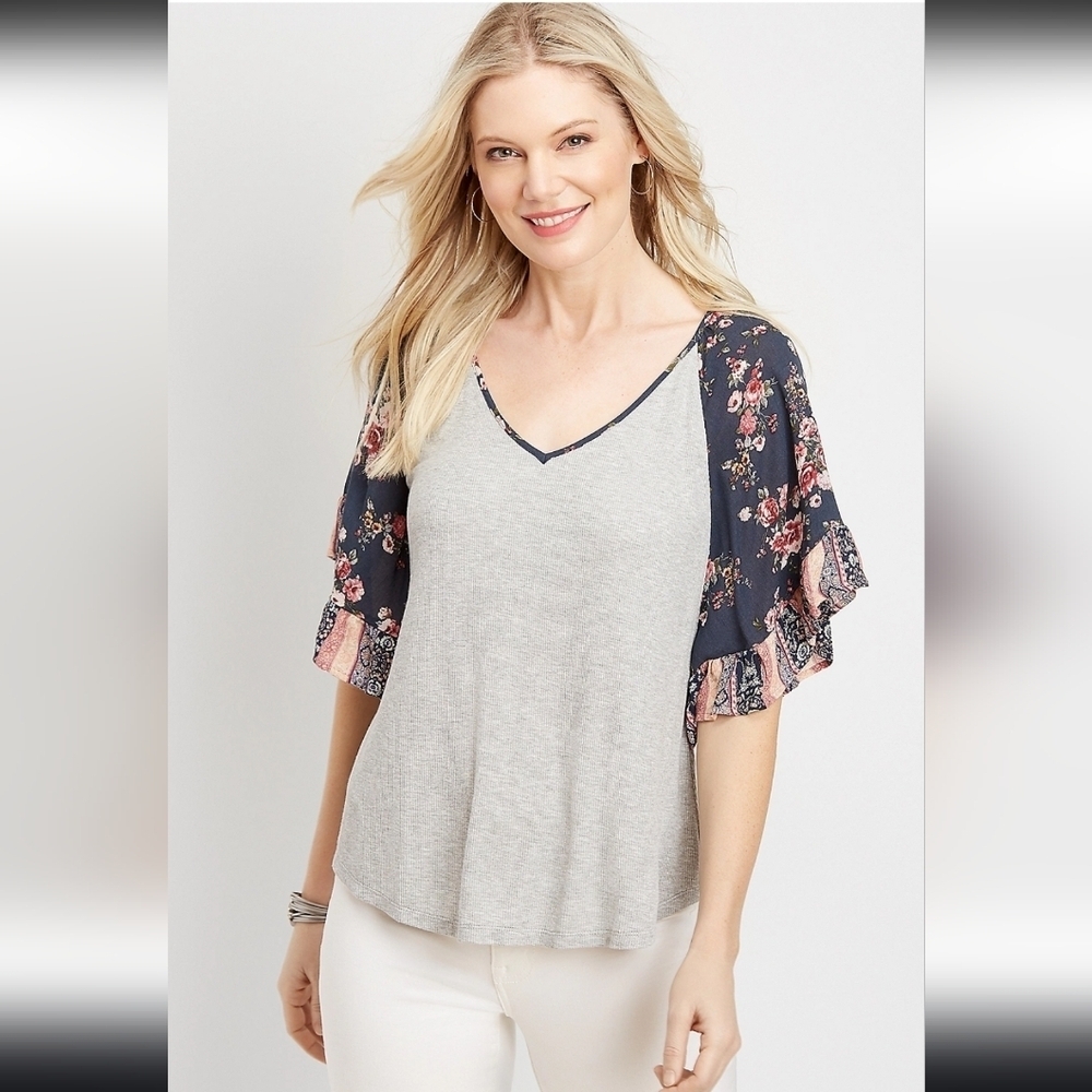 Maurices Floral Print Ruffel Sleeve Blouse